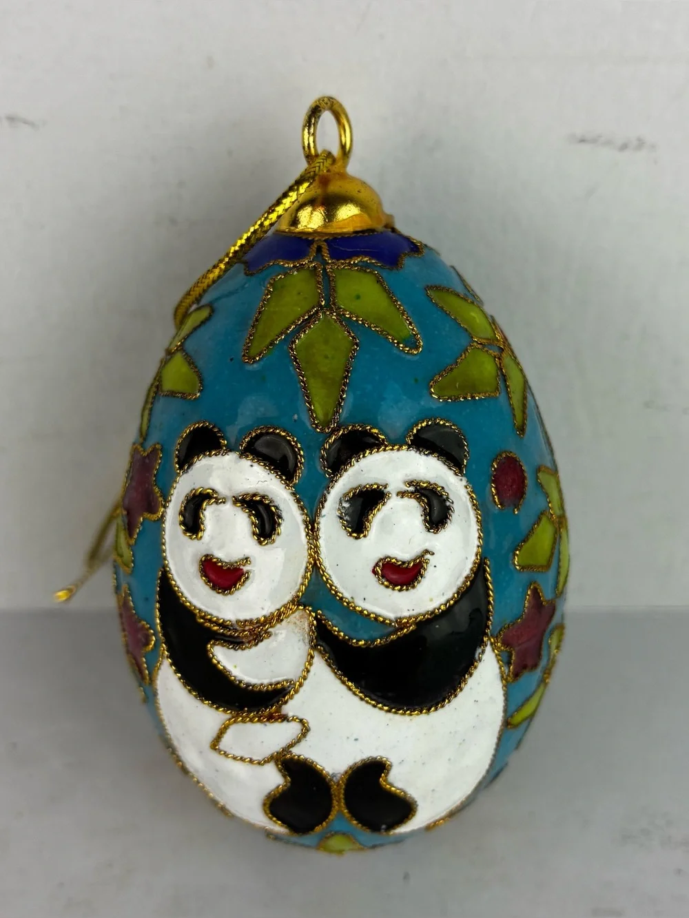 Cloisonné Vintage 1980’s Pandas Christmas Ornament